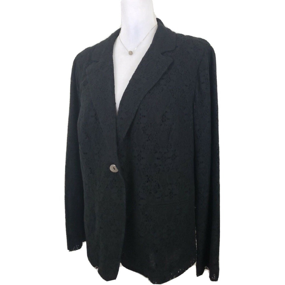 Chico’s ~Woman Size 2~ Black Lace Jacket Lined Cotton Blend Button Front NWT